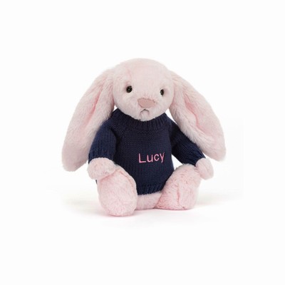 Jellycat Bashful Pink Konijn with Navy Jumper | BW9504671